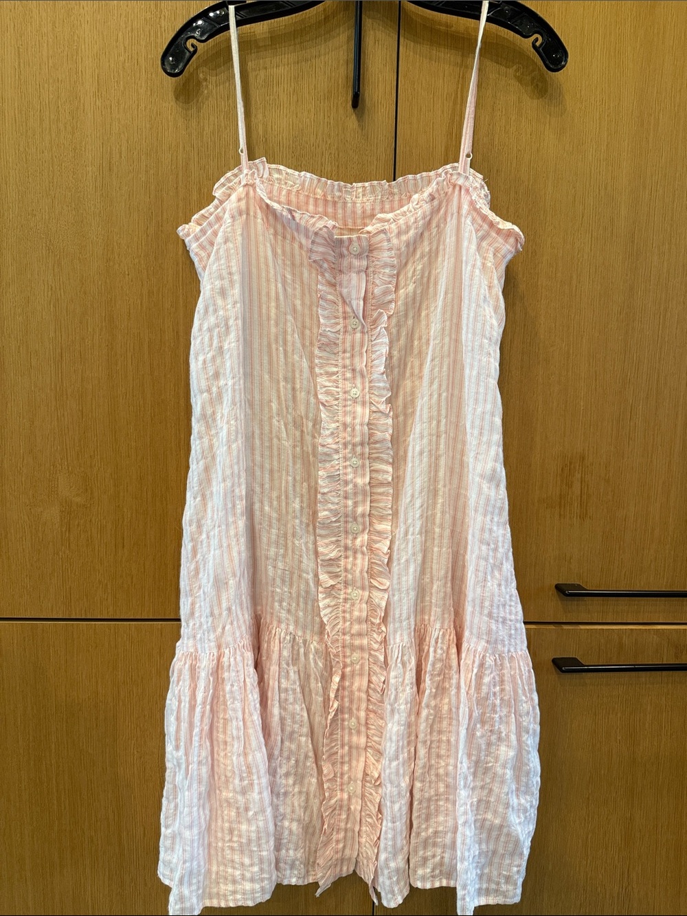 Lisa Marie Fernandez Ruffle Cotton Slip Mini Dress Color White & Pink Size 2
